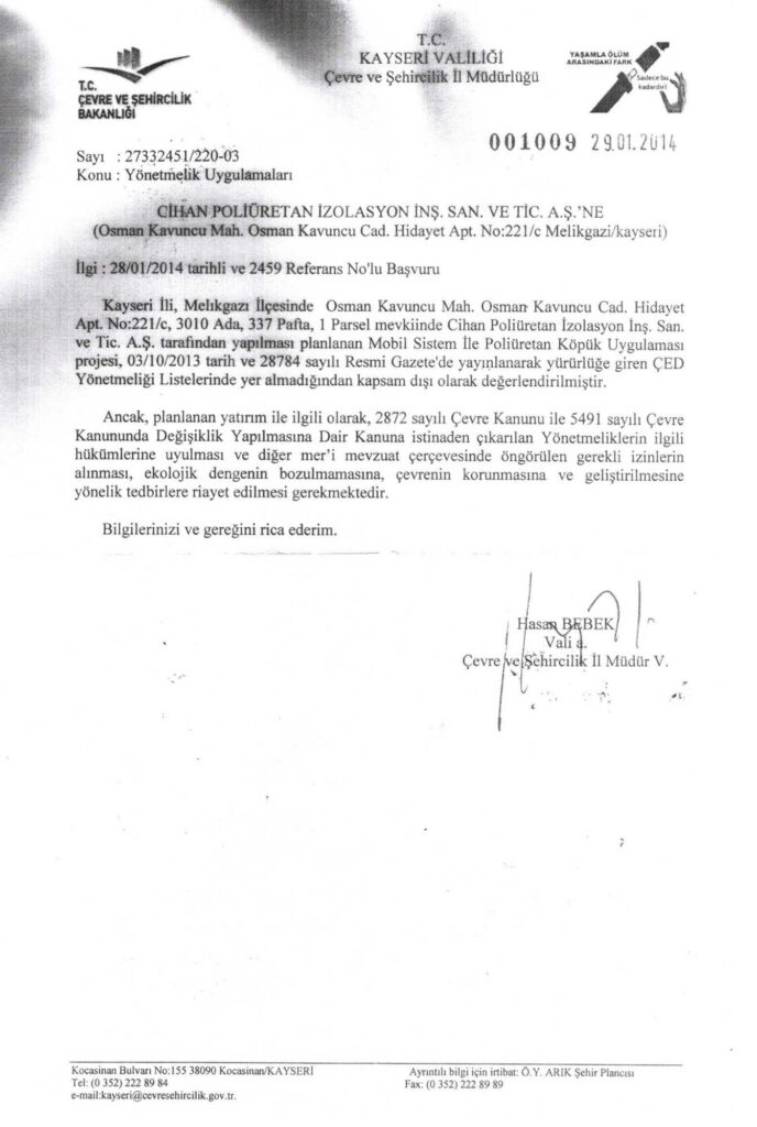 ÇED Proje Uygunluk Belgesi — belge görseli